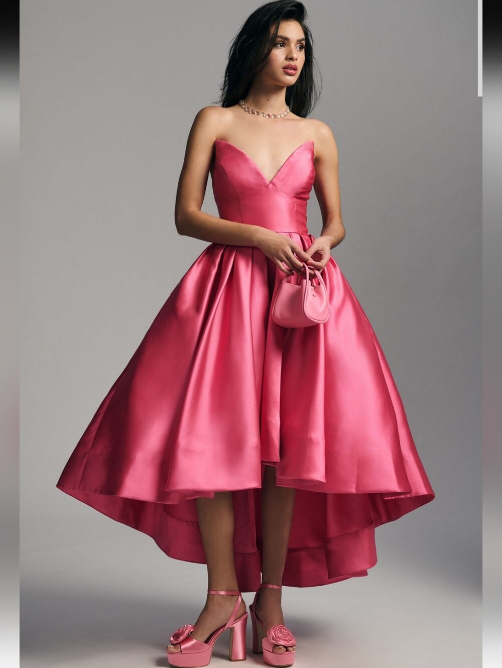 Hutch PINK Strapless High-Low Satin Gown Formal Dress Size 2 NWOT